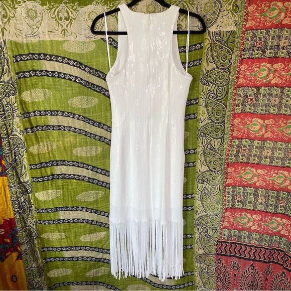 NWOT J. Crew Collection White Fringe Trim with Sequins Sheath Dress Size 6 - Picture 8 of 16